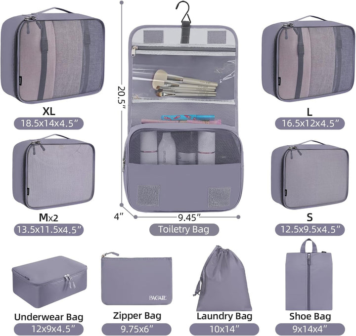 BAGAIL 10er-Set Packwürfel in verschiedenen Grössen Packorganizer für Reisezubehör Handgepäck Koffer