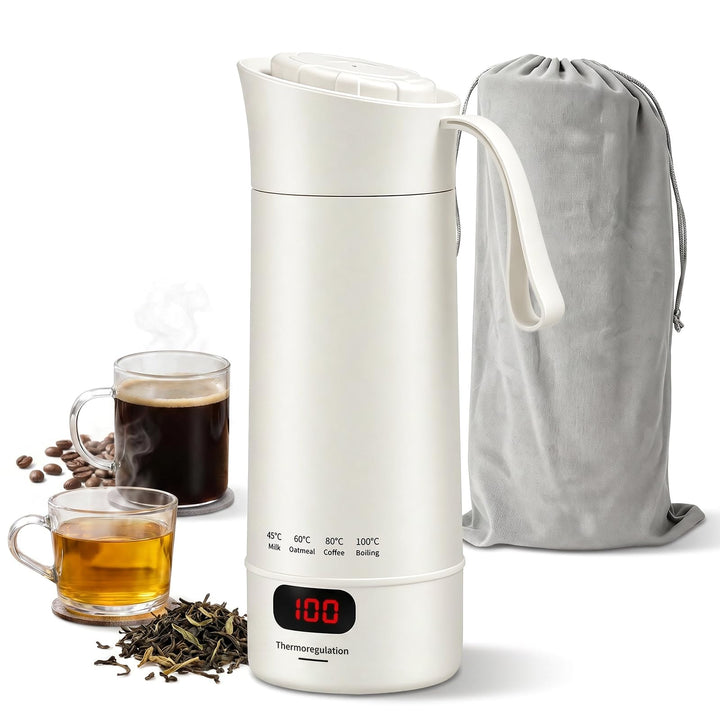 Reisewasserkocher Klein 400ml-4 Einstellbare Temperaturstufen Wasserkocher Reise von Tee Kaffee und