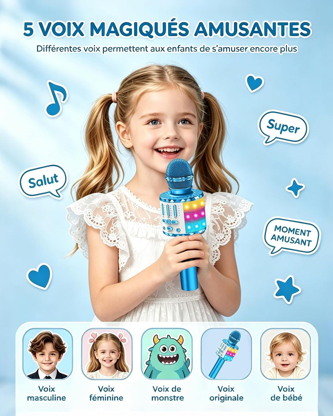 Karaoke Mikrofon, Drahtloses Bluetooth Mikrofon Kinder mit LED, Tragbares Karaoke Maschine zum Singe
