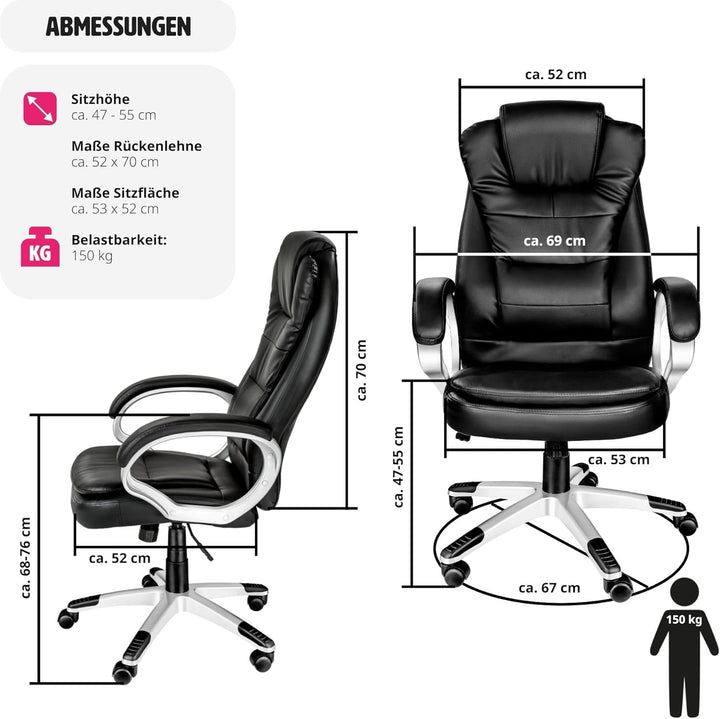 tectake Chefsessel, Bürostuhl ergonomisch, Drehstuhl mit Rollen, Gaming Stuhl, hohe Rückenlehne und
