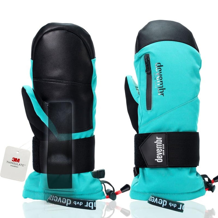 devembr Ski-Fäustlinge mit Handgelenkschützern, Warme Snowboard-Fäustlinge, Wasserdicht (S/M/L) Blau