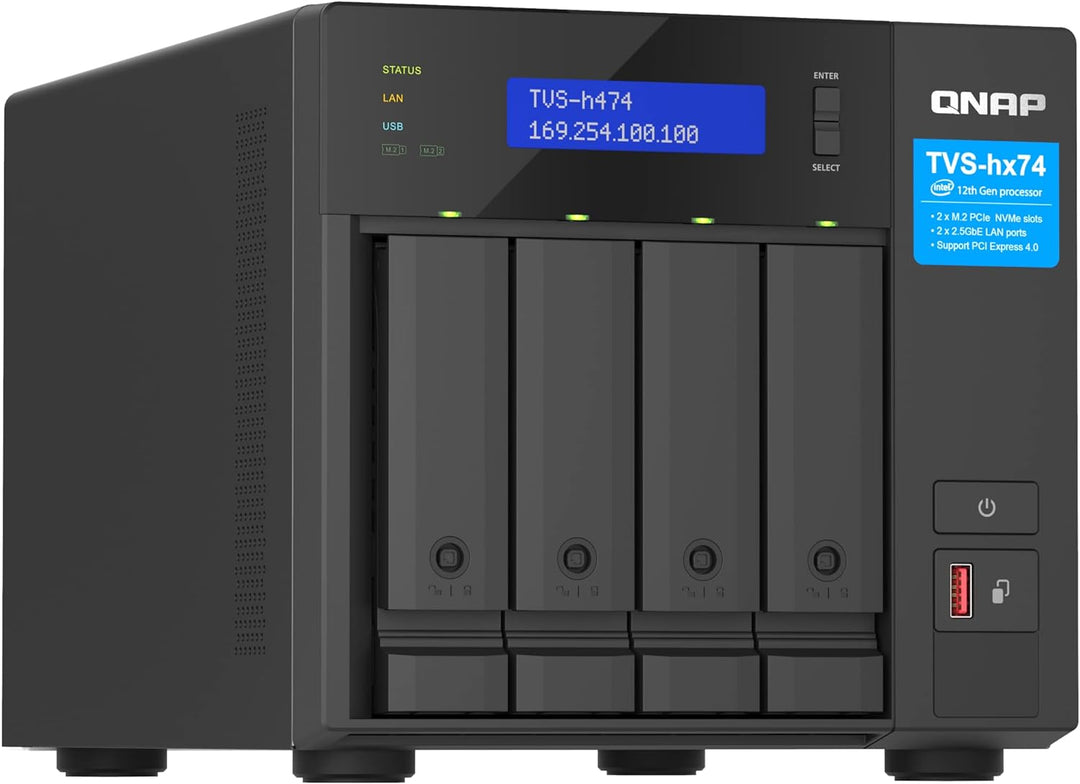 Qnap TVS-h474-PT-8G | Intel Pentium Gold Prozessor, 8 GB RAM, PCIe Gen 4, Schwarz 4-bay 8GB RAM, 4-b