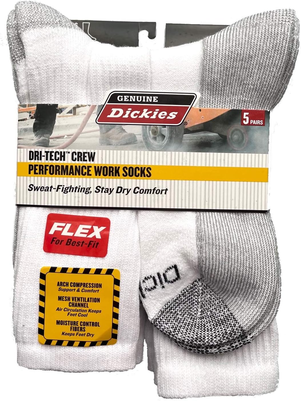 Dickies Echte Herren-Arbeitssocken im Crew-Stil, Weiss mit Grau (39-46)