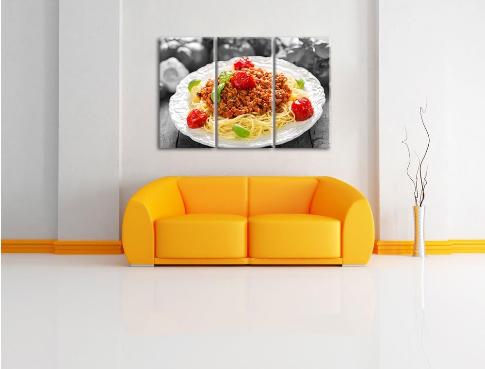 Pixxprint Spaghetti Bolognese auf dem Teller / 3-Teilig/Gesamtmass 120cm Leinwandbild bespannt auf H