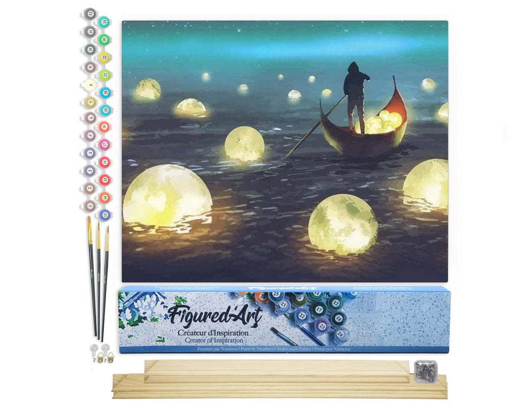 Figured'Art Malen Nach Zahlen Erwachsene Mit Rahmen Lichter auf dem See - Paint by Numbers Basteln D
