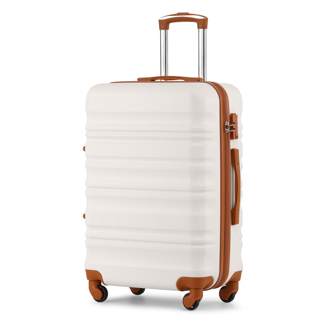 COOLIFE Hartschalen-Koffer Trolley Rollkoffer Reisekoffer mit TSA-Schloss und 4 Rollen (Weiss/Braun,