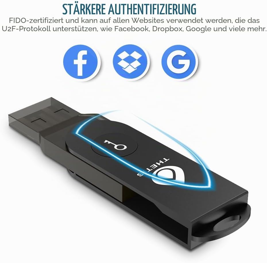 FIDO2 U2F Sicherheitsschlüssel, Thetis [Aluminium Klappdesign] Universal Zwei-Faktor-Authentifizieru
