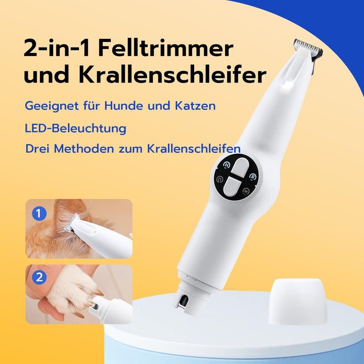2 in 1 Haustierhaarschneider & Krallenschleifer mit LED Licht, USB Wiederaufladbar Pfotentrimmer Kra