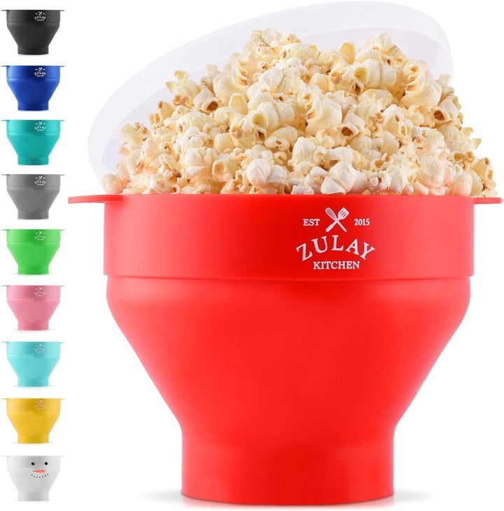 Zulay Kitchen Large Microwave Popcorn Maker - Silicone Popcorn Popper Microwave Collapsible Bowl Wit