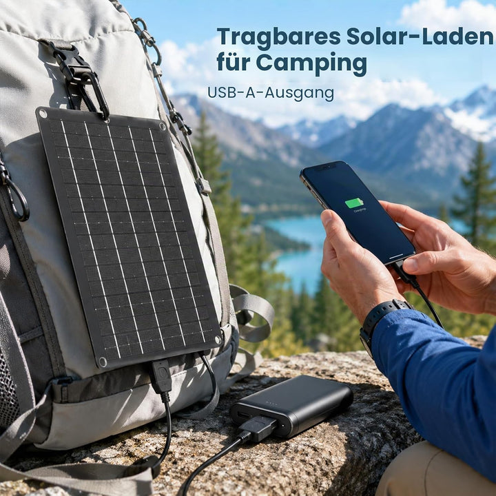 Solar USB Ladegerät 10W 5V, Tragbares Solarpanel mit USB-Anschluss, wasserdichtes Solarladegerät für