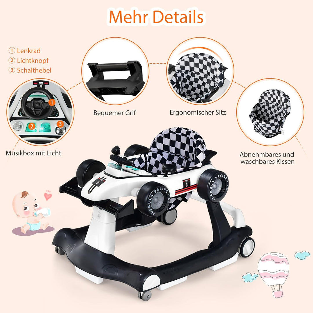 GOPLUS 4 in 1 Baby Lauflernhilfe, Lauflernwagen höhenverstellbar mit Licht & Musik, Baby Walker Auto