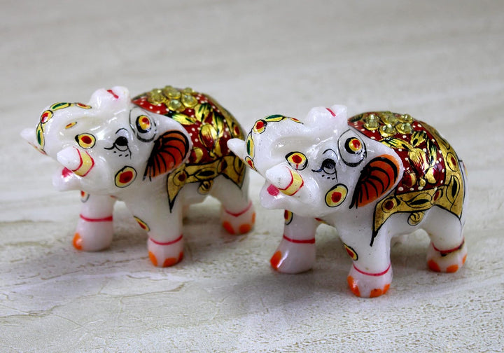 eSplanade Marmor-Elefantenfamilie mit Kalb, Skulptur oder Schaustück, Feng Shui Vastu bringt Glück,