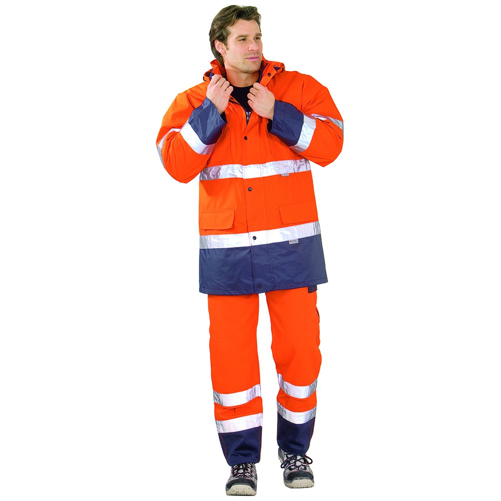 Grösse L Herren Planam Warn-/Wetterschutz Parka 2-farbig orange marine Modell 2056