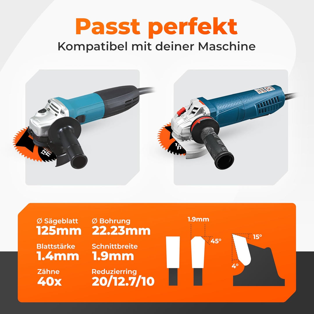 BAUBECK Sägeblatt für Winkelschleifer 125 - Multi Material Feinschnitt - Trennscheibe 125 Holz, Alum