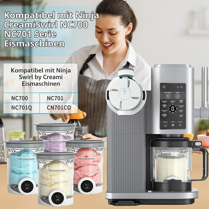 Behälter für Ninja Creami Deluxe Pints,4 Stück Ersatz für Ninja Creami Deluxe Pints und Deckel,Eisbe