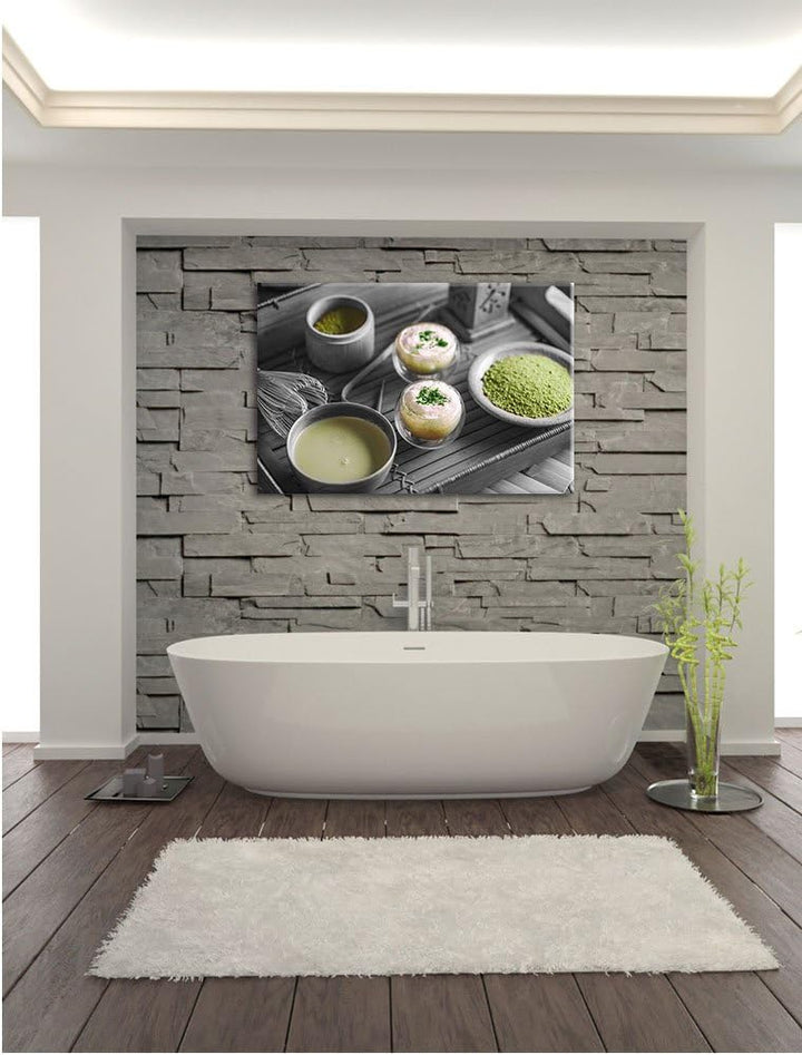 Pixxprint schön dekorierter Matcha Tee als Leinwandbild/Grösse: 100x70 / Wandbild/Kunstdruck/fertig