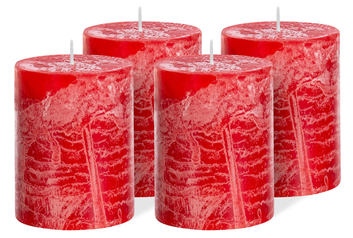 Brandsseller 4er Set Stumpenkerzen 7x10 cm – durchgefärbt & aus Paraffin – rustikale Kerzen mit lang