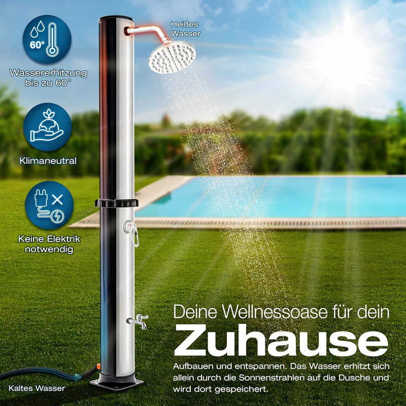tillvex Solardusche 20 Liter inkl. Schutzhaube | Solar Garten-dusche warmes Wasser | Pooldusche Camp