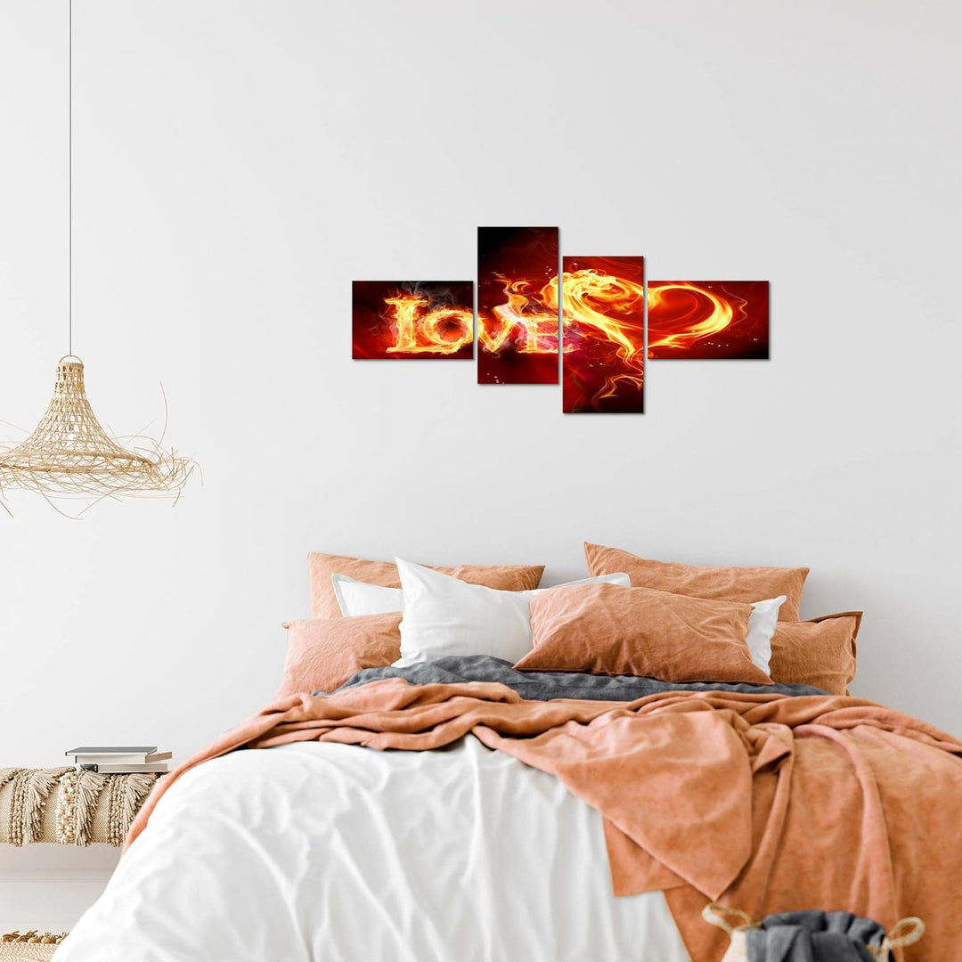 Runa Art Bild Modern Abstrakt Feuer Love - Made in Germany - Wandbilder Liebe Braun Orange 4 Teilig