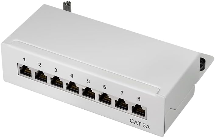 tsnetworks CAT.6a 8 Port Patchpanel/Patchfeld 8X vollgeschirmte RJ45 Buchsen 10GBit, Metallgehäuse w
