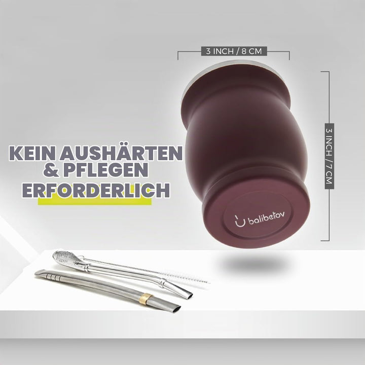 balibetov Yerba Mate Tee Set (Mate Becher) aus Rostfreiem Edelstahl mit Bombilla (Strohhalm) für Mat