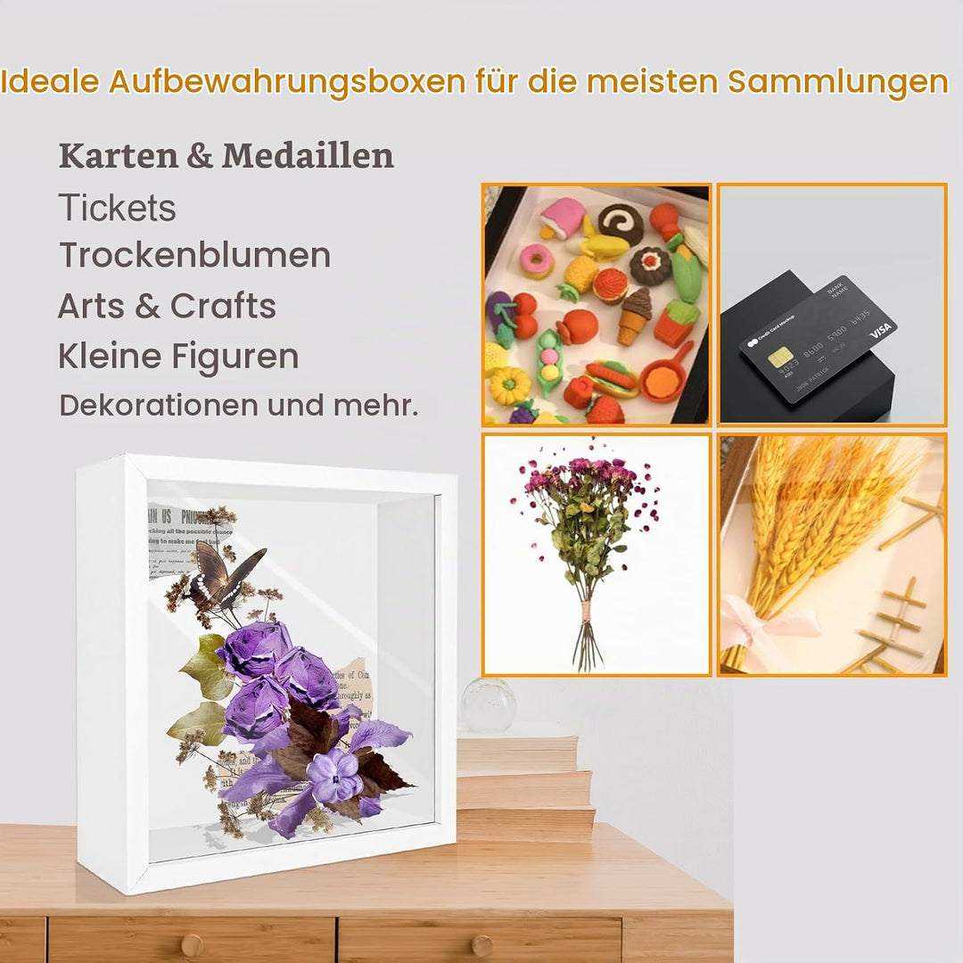 MIVIDE 3D Bilderrahmen zum Befüllen, 3 Stück 3D Bilderrahmen 20 x 20cm, 3D Bilderrahmen Tiefer Objek