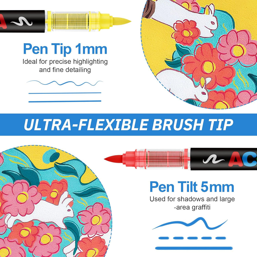 24 Farben Acrylstifte Marker Set für Stoff, Leinwand, Glas, Holz und Papier, 24