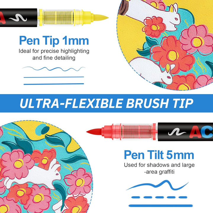 24 Farben Acrylstifte Marker Set für Stoff, Leinwand, Glas, Holz und Papier, 24