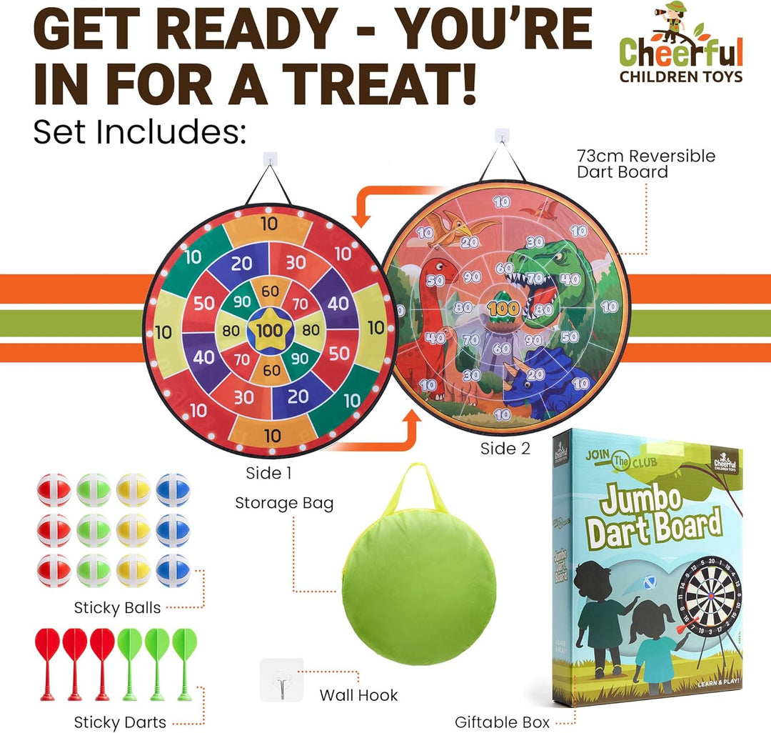 Cheerful Children Toys Jumbo Kids Dartscheibe XL oder XXL, grosse Klett-Dartscheibe mit wendbaren De