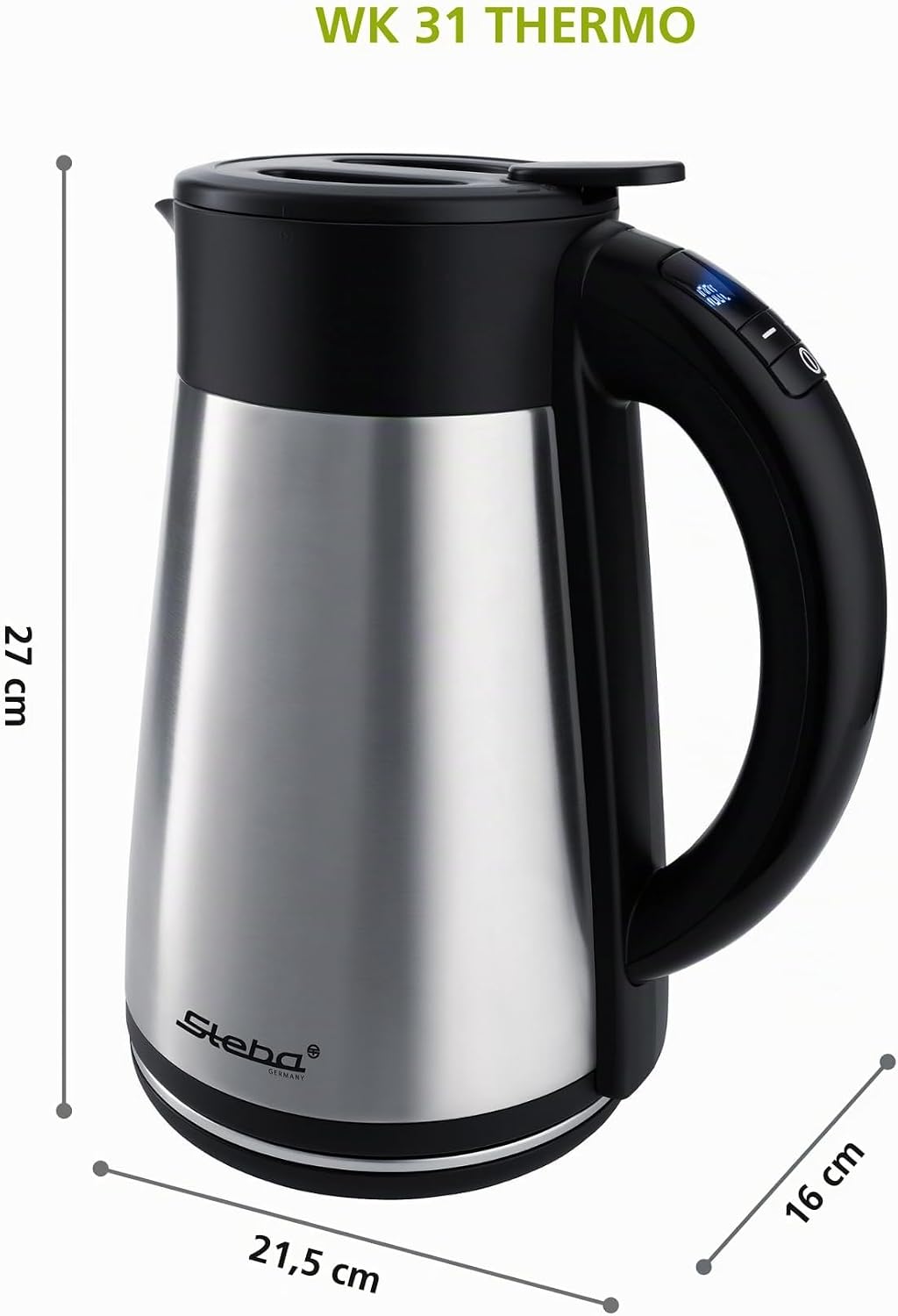 Steba WK 31 Thermo Wasserkocher schnurlos Silber Schwarz | Temperatur einstellbar: 40-100 Grad, Ther