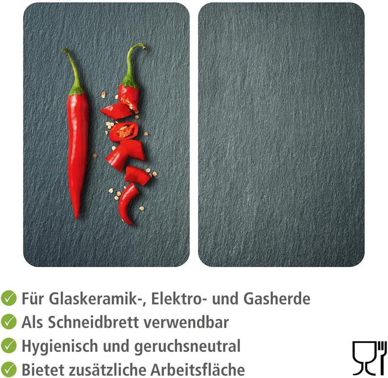 WENKO Herdabdeckplatte Universal Cayenne, 2er Set Herdabdeckung für alle Herdarten, Gehärtetes Glas,