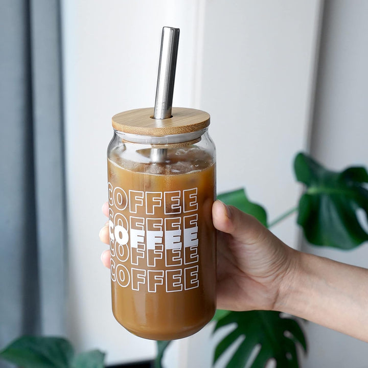 18OZ Glas Trinkbecher mit Deckel und Strohhalm, Valentinstag Geschenke für Frauen, Eiskaffeebecher B