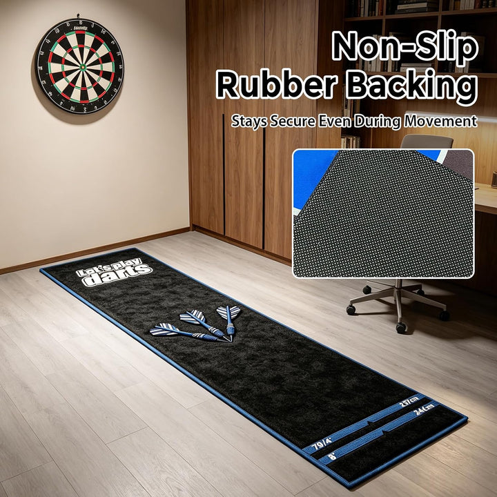 Dartmatte mit Oche Markierung 260 x 60 cm, rutschfeste Dart Teppich Matte | mit Abwurflinie, Gummi U