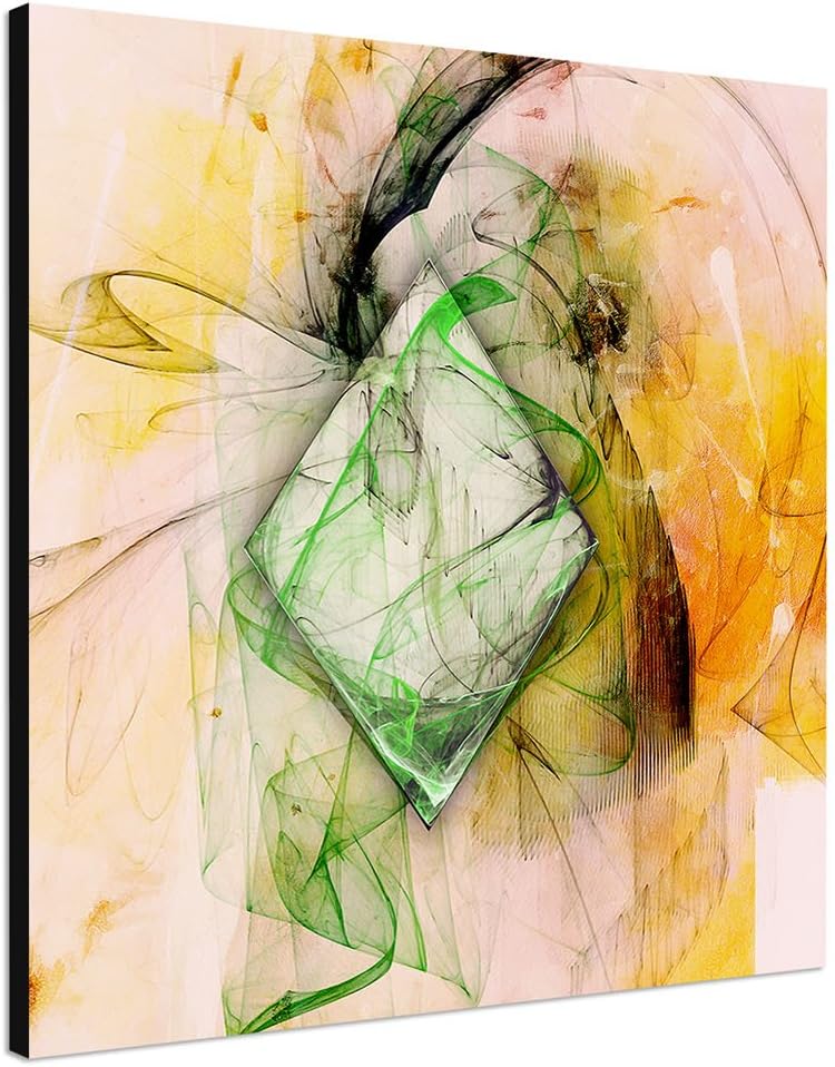 Paul Sinus Art Freche Gier - Abstrakt321_60x60cm Bild auf Leinwand Abstraktes Motiv grün gelb quadra