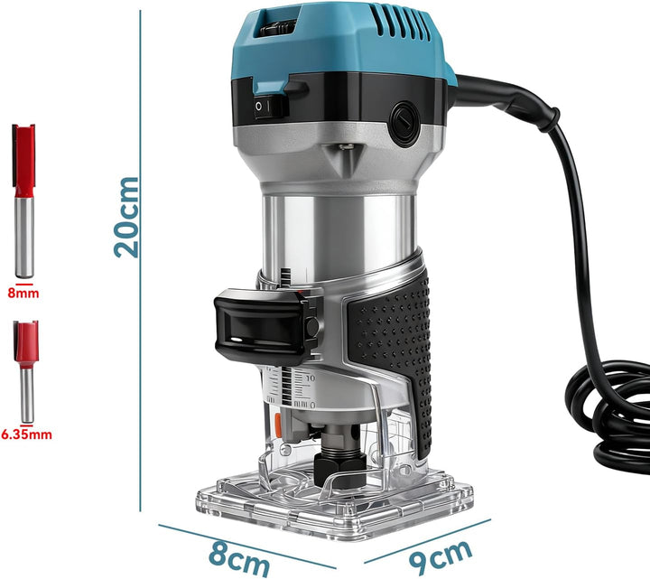 800W Holzfräse Oberfräse, Einhandfräse Oberfräsen Trimmer, 6 Geschwindigkeit 5000-30000RPM Kantenfrä