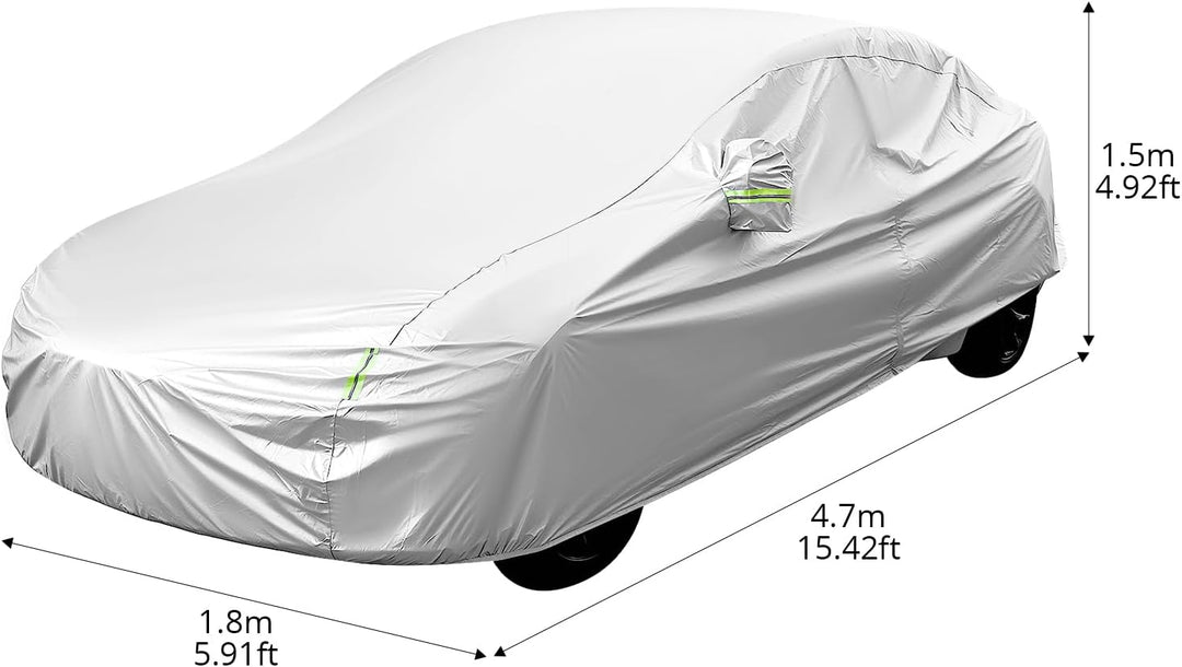 QWORK® Autoabdeckung, 470x180x150cm Aussen- Anti-Kratz-, UV-Schutz & wasserdichte Fahrzeugabdeckung,