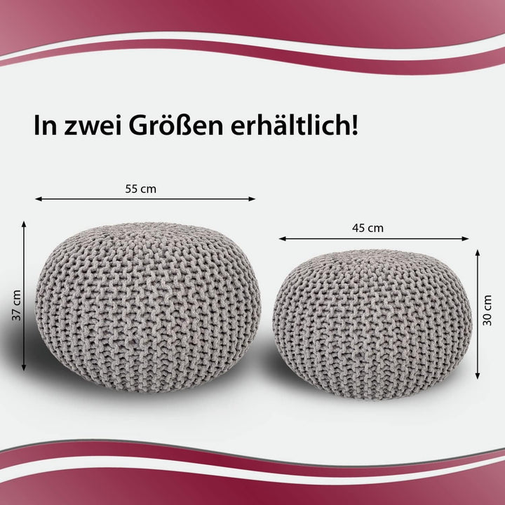 casamia Pouf Ø 55 o. 45 cm Sitzpouf Strickhocker Sitzpouf Bodenkissen nachhaltig Grobstrick Optik Gr