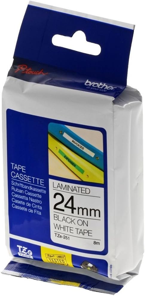 Brother TZ-251 Laminiertes TZ-Band schwarz auf weiss 24mm breit, 8 m lang, 1