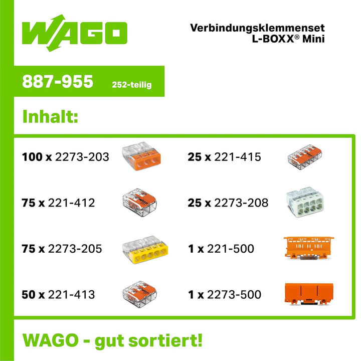 WAGO® Original-Set, L-Boxx Mini, Verbindungsklemmen mit Hebel, Dosenklemmen, 887-955 (352 Teile) 887