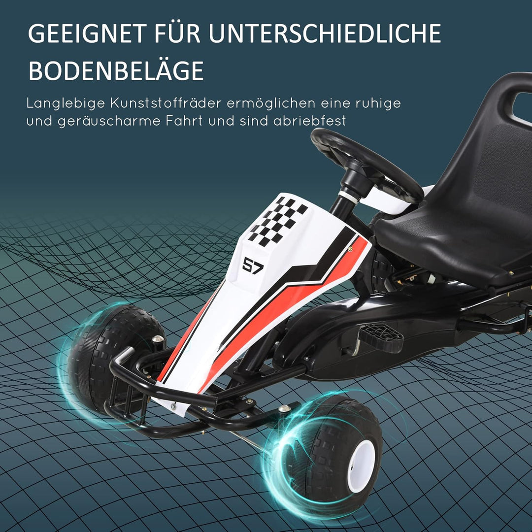 HOMCOM Gokart, Tretauto mit verstellbarem Sitz, Bremse, Pedalantrieb, Tretfahrzeug mit Vor- und Rück