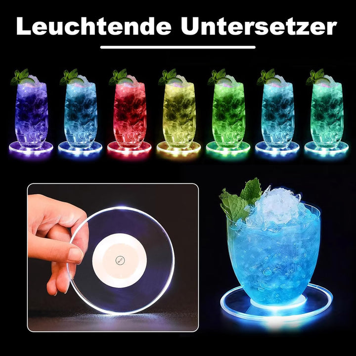 8 Stück LED Untersetzer,Bunt LED Untersetzer mit 7 Lichtmodi,acryl Rund wasserdichtes Leuchtunterset