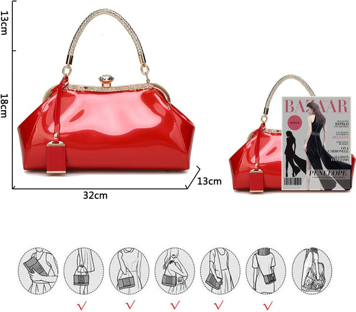Coolives Damen Tasche Handtasche aus PU-Lackleder Henkeltasche Schultertasche Umhängetasche für die