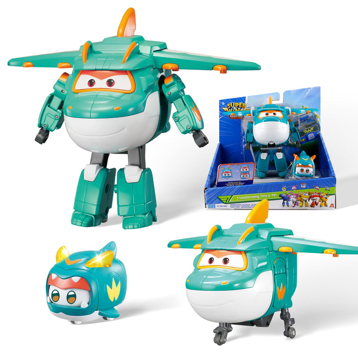 Super Wings EU770447 - Transforming Tino & Pet, ca. 14,5 cm grosse verwandelbare Spiel-Figur mit ca.
