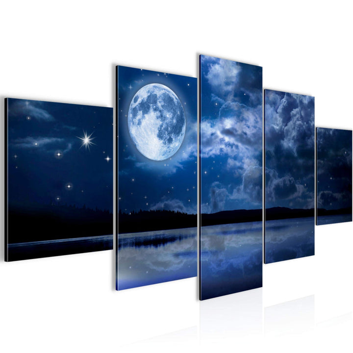 Runa Art Wandbilder Nachthimmel Mond 5 Teilig Bild auf Vlies Leinwand Deko Wohnzimmer Schlafzimmer N