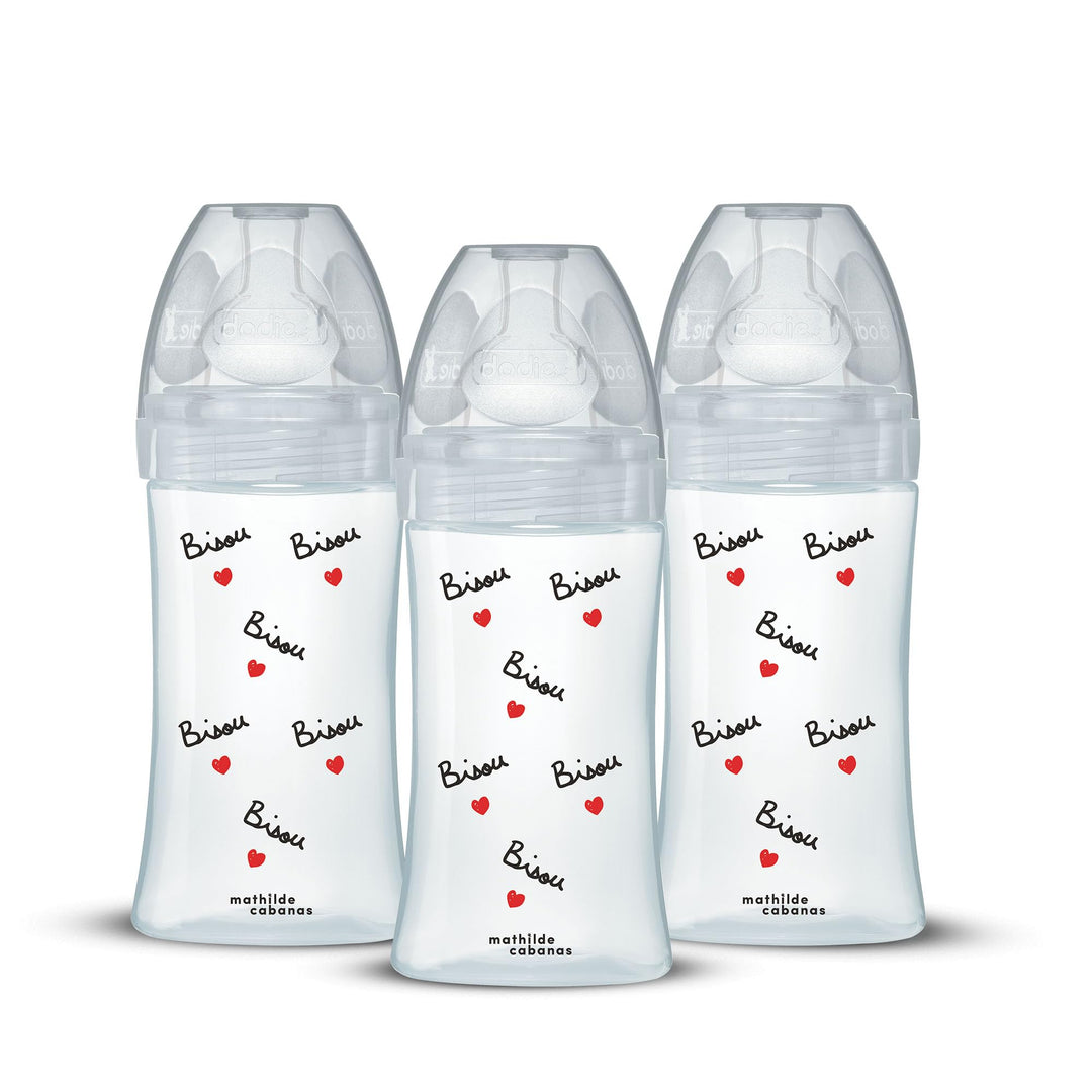 DODIE Mathilde Cabanas Anti-Colic Babyflasche, flacher Sauger, 270 ml, 3 Stück