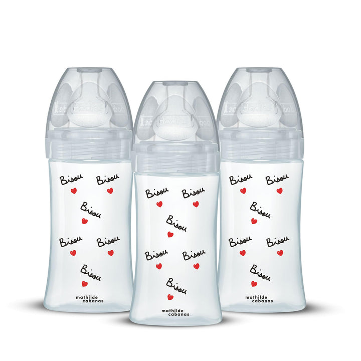 DODIE Mathilde Cabanas Anti-Colic Babyflasche, flacher Sauger, 270 ml, 3 Stück