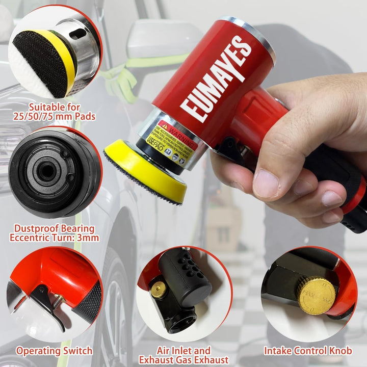 Mini Poliermaschine, 25mm 50mm 75mm Druckluft Exzenterschleifer Kleine Druckluftschleifer Polierer M