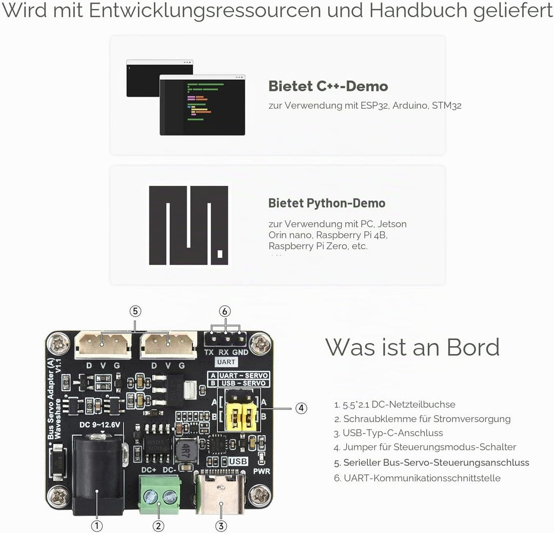 Waveshare 2PCS Serial Bus Servo Driver Board, Integrates Servo Power Supply &amp; Control Circuit, Appli
