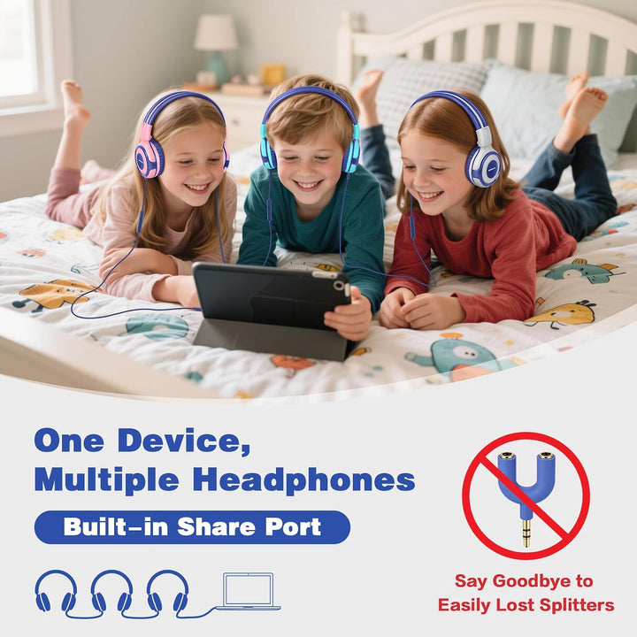 SIMOLIO Kopfhörer für Kinder im Schulalter, kabelgebundene Headsets mit Mikrofon, Lautstärkeregler,
