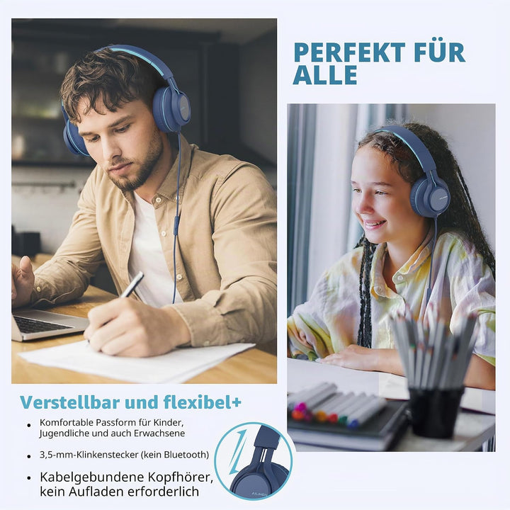 AILIHEN C8 Kopfhörer mit Kabel und Mikrofon, faltbar und verstellbar, On-Ear-Headsets, Lautstärkereg